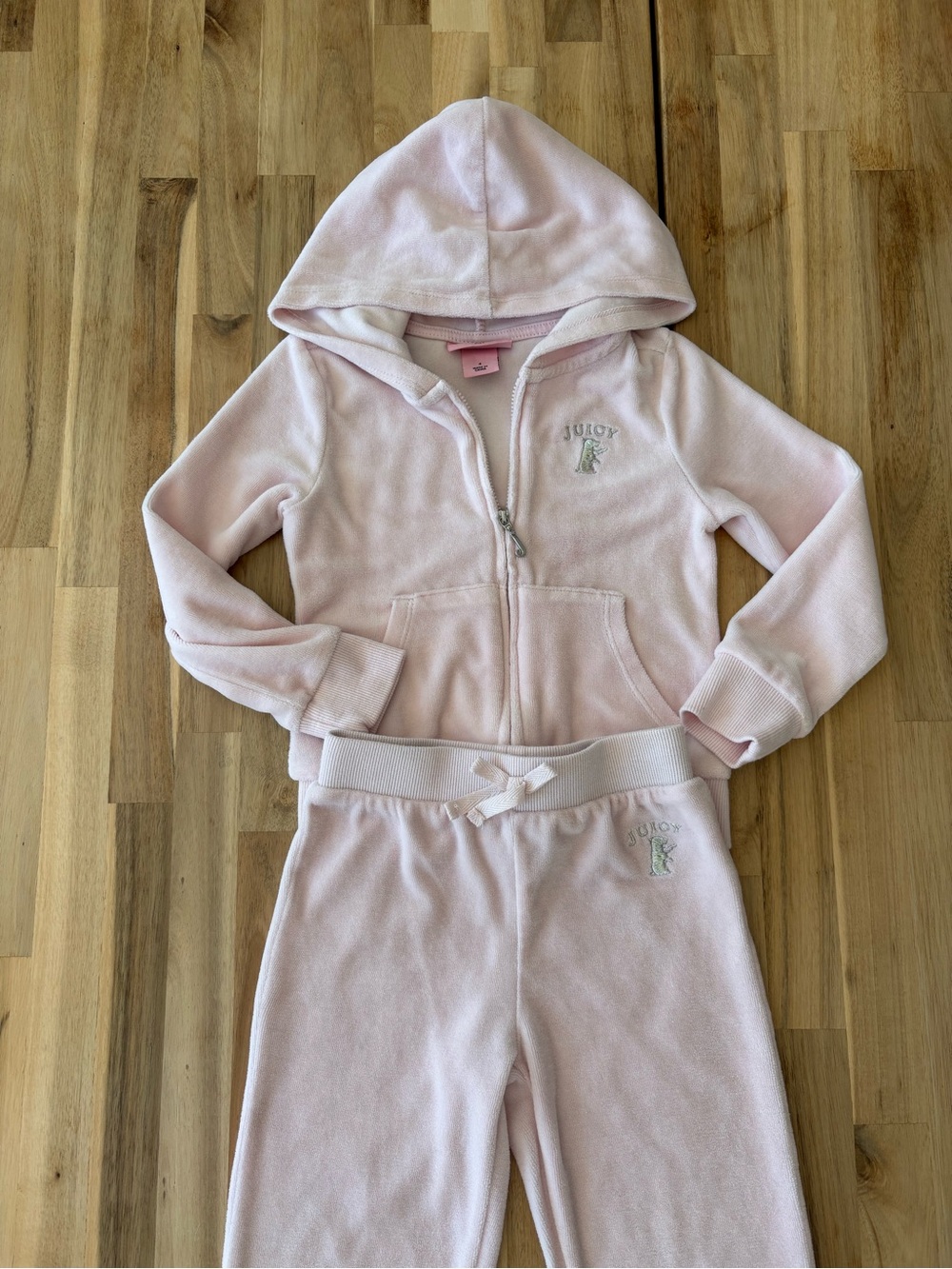 Juicy Couture Toddler Light Pink Velour Hooded Zip Matching Scottie Dog Set 4T